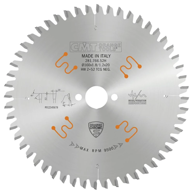 CMT Piła z powłoką chromową do cięcia HPL D165 d20 K1,8 c1,2 Z52 281.766.52H