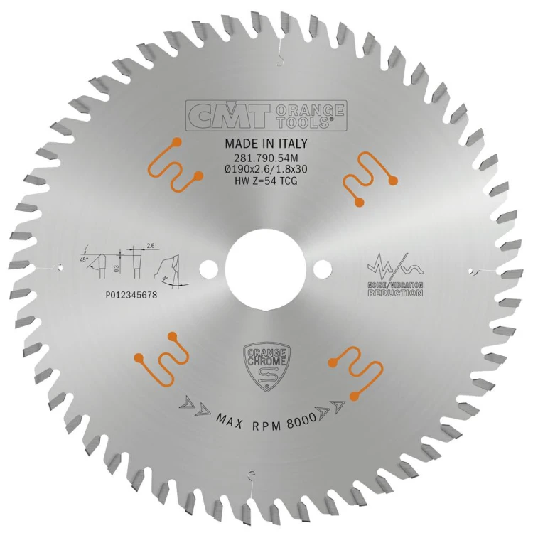 CMT Piła z powłoką chromową do cięcia HPL D190 d30 K2,6 c1,8 Z54 281.790.54M
