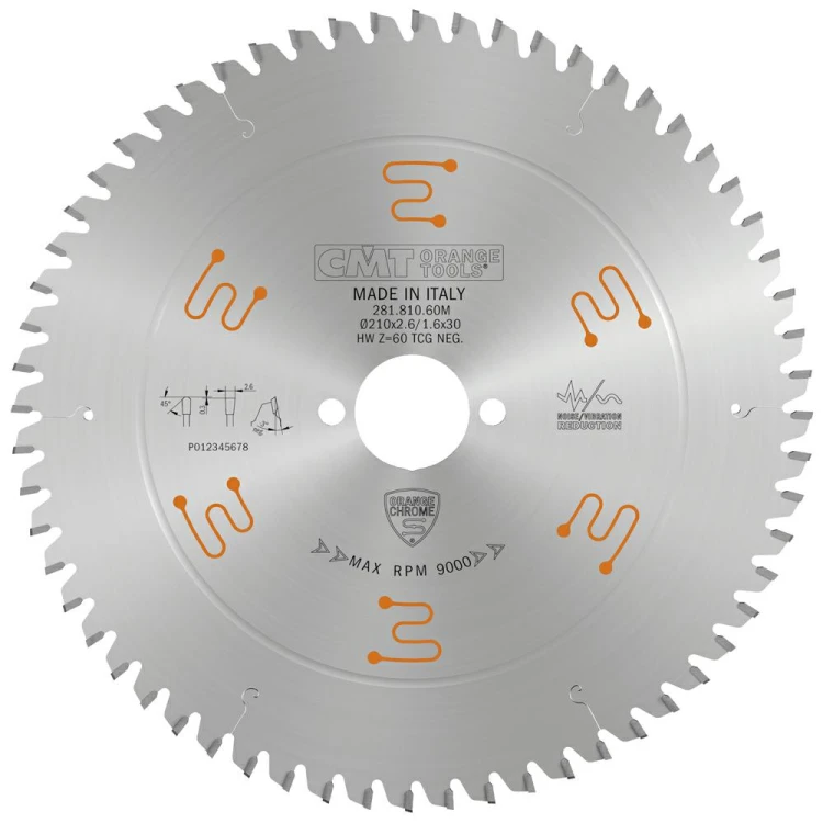 CMT Piła z powłoką chromową do cięcia HPL D210 d30 K2,6 c1,6 Z60 281.810.60M