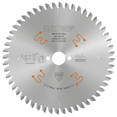 CMT Piła chromowana do cięcia aluminium i materiałów nieżelaznych D168 d20 K1,8 c1,2 Z52 296.768.52H