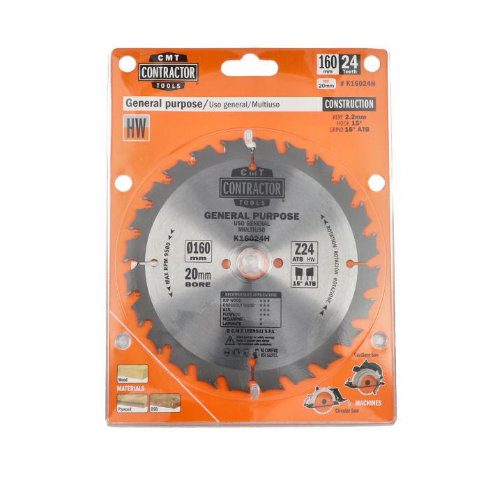 CMT Piła do uniwersalnego cięcia drewna K CONTRACTOR® D160 d20 K2,2 c1,4 Z24 K16024H