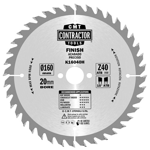 CMT Piła do uniwersalnego cięcia drewna K CONTRACTOR® D160 d20 K2,2 c1,4 Z40 K16040H