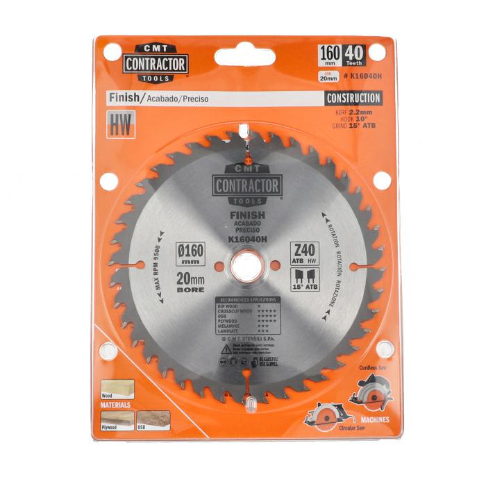 CMT Piła do uniwersalnego cięcia drewna K CONTRACTOR® D160 d20 K2,2 c1,4 Z40 K16040H