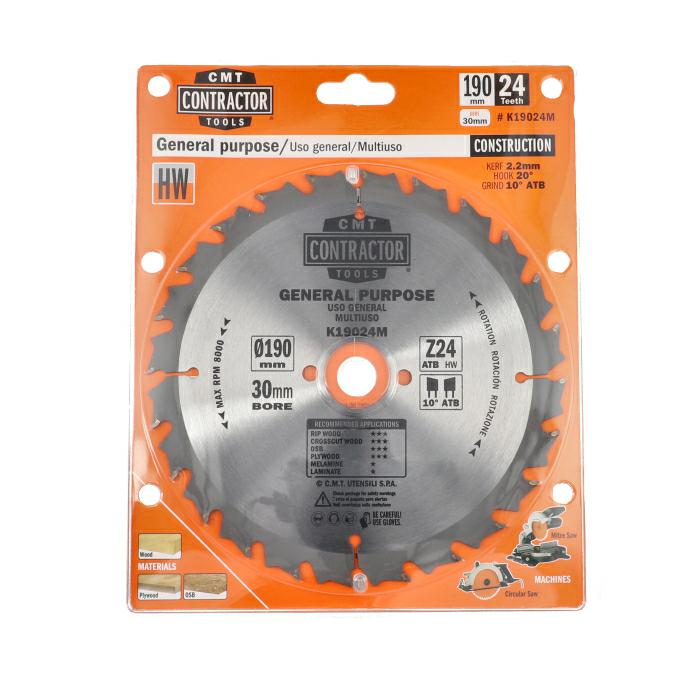 CMT Piła do uniwersalnego cięcia drewna K CONTRACTOR® D190 d30 K2,2 c1,4 Z24 K19024M