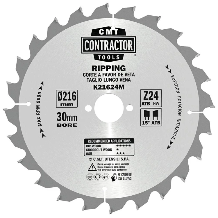 CMT Piła do uniwersalnego cięcia drewna K CONTRACTOR® D216 d30 K2,4 c1,6 Z24 K21624M