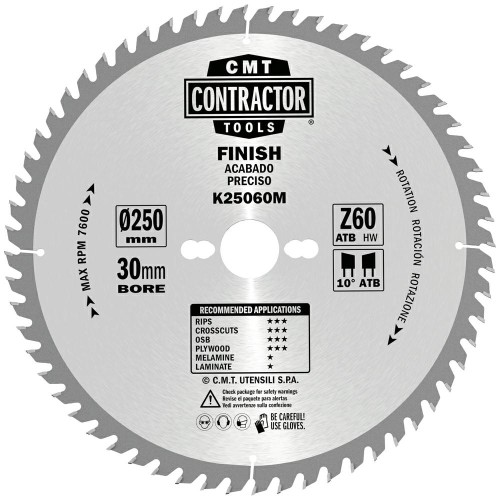 CMT Piła do uniwersalnego cięcia drewna K CONTRACTOR® D250 d30 K2,4 c1,8 Z60 K25060M