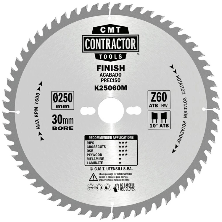 CMT Piła do uniwersalnego cięcia drewna K CONTRACTOR® D250 d30 K2,4 c1,8 Z60 K25060M