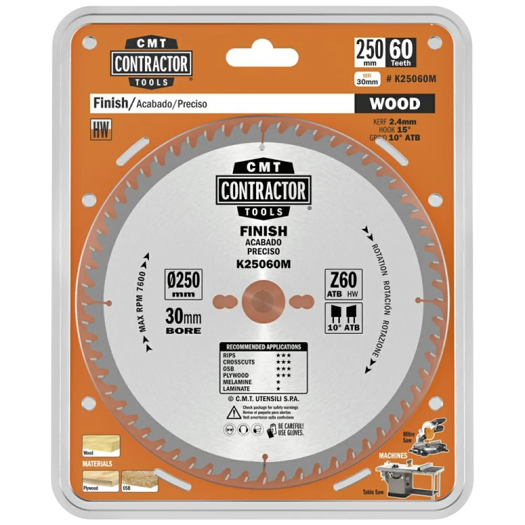 CMT Piła do uniwersalnego cięcia drewna K CONTRACTOR® D250 d30 K2,4 c1,8 Z60 K25060M