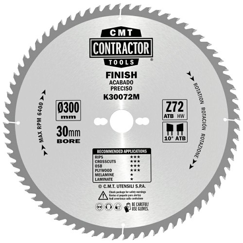 CMT Piła do uniwersalnego cięcia drewna K CONTRACTOR® D300 d30 K2,6 c1,6 Z72 K30072M