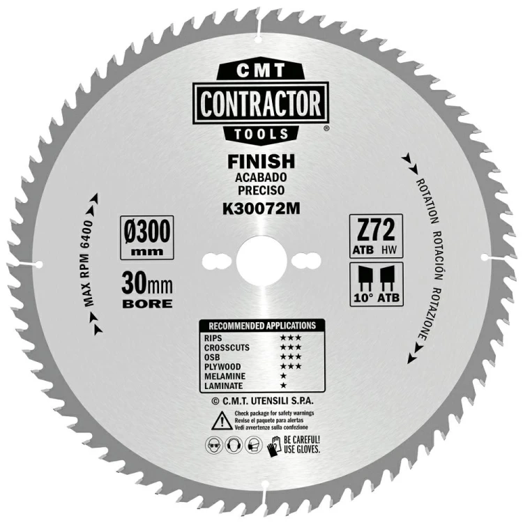CMT Piła do uniwersalnego cięcia drewna K CONTRACTOR® D300 d30 K2,6 c1,6 Z72 K30072M