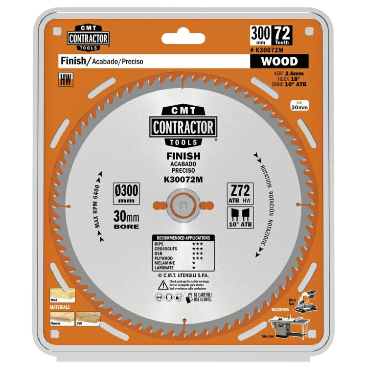 CMT Piła do uniwersalnego cięcia drewna K CONTRACTOR® D300 d30 K2,6 c1,6 Z72 K30072M
