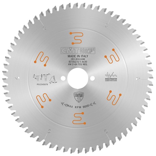 CMT Piła z powłoką chromową do cięcia HPL D216 d30 K2,6 c1,6 Z64 281.816.64M