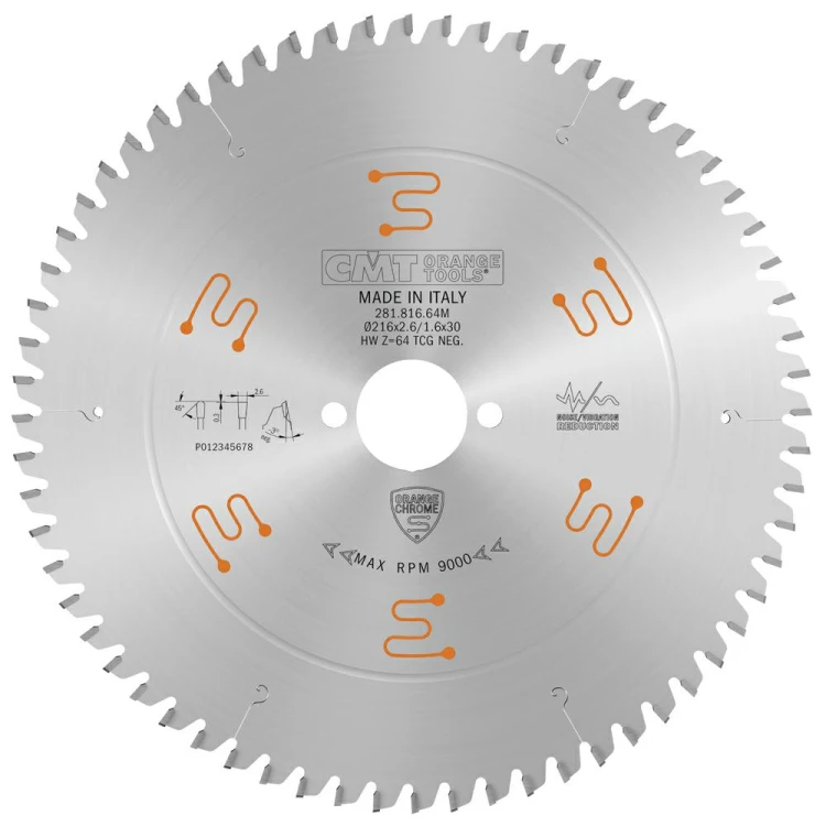 CMT Piła z powłoką chromową do cięcia HPL D216 d30 K2,6 c1,6 Z64 281.816.64M
