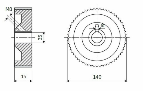 ELASTOMERI Rolka stalowa D=140 F=35 I=15 klin 10 mm chrom Prof A Prost WEINIG WES.140035015.WAP – zdjęcie 1