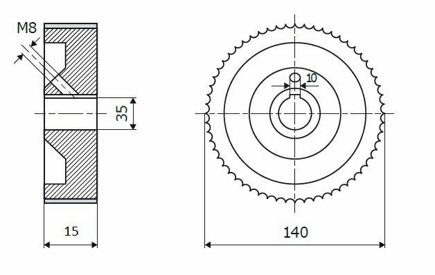 ELASTOMERI Rolka stalowa D=140 F=35 I=15 klin 10 mm chrom Prof A Prost WEINIG WES.140035015.WAP – zdjęcie 1