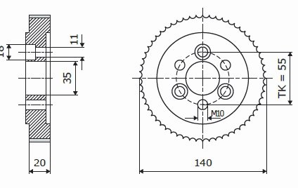 ELASTOMERI Rolka stalowa D140 F35 I20 chrom Prof A Skos SCM 6 otworów Tk55 mm – zdjęcie 2