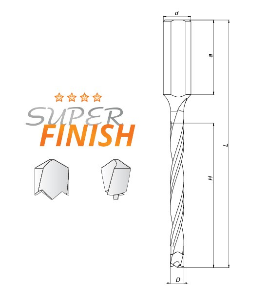 FABA wiertło nieprzelotowe lutowane WNL-01S 5/10x32 L57,5 HM Prawy Super wykończenie / Super Finish