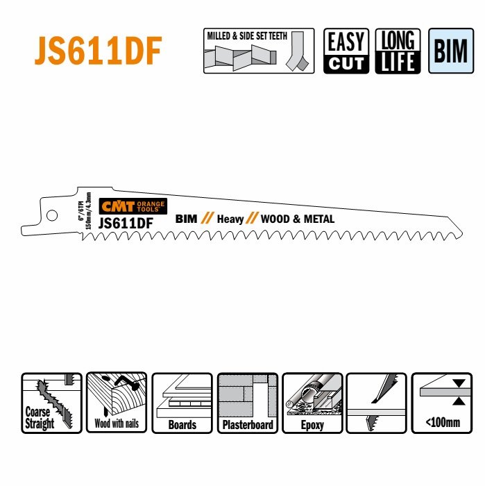 CMT brzeszczot do piły szablastej, H 19 mm, K 1,25 mm, TS 4,3 mm, TPI 6, 5 szt. – zdjęcie 1