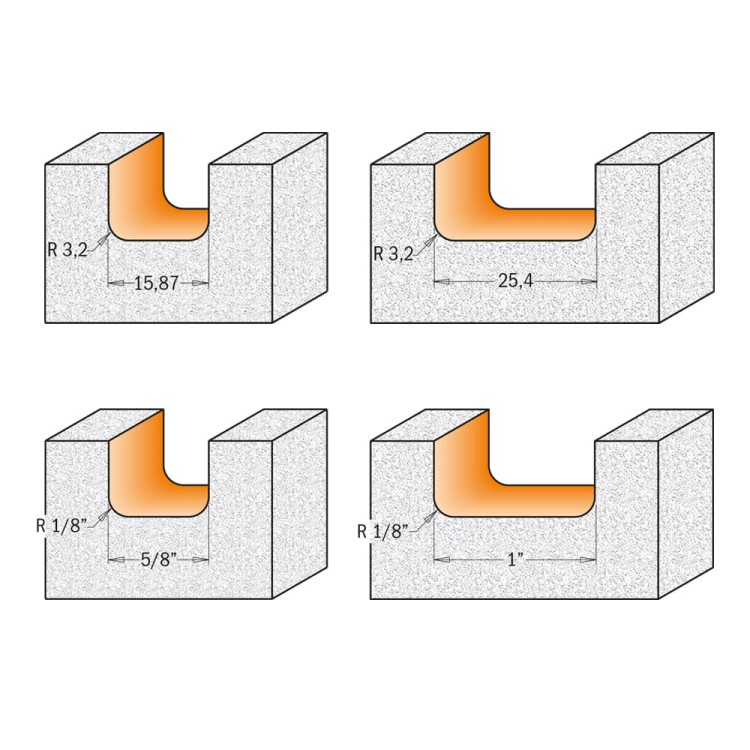 CMT Frez do korytek do Corianu R3,2 D25,4 I12,7 S12 mm