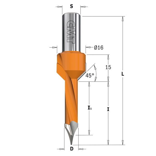 CMT Wiertło przelotowe z pogłębiaczem HM D8 I35 L70 S10 mm / lewe