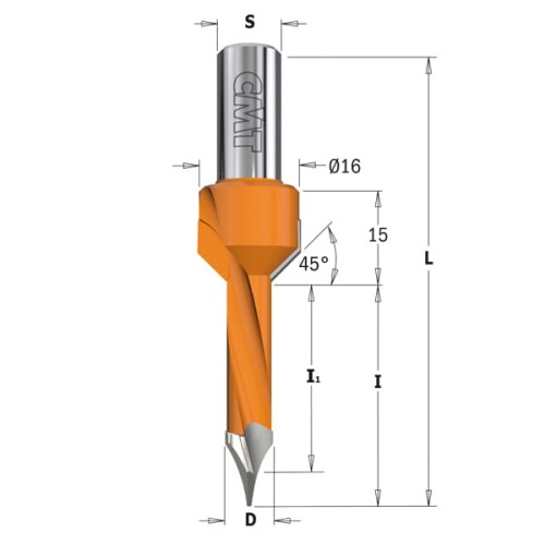 CMT Wiertło przelotowe z pogłębiaczem HM D7 I35 L70 S10 mm / lewe