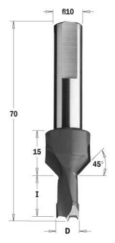 CMT Wiertło nieprzelotowe z pogłębiaczem HM D10 I15 L70 S10 mm / prawe