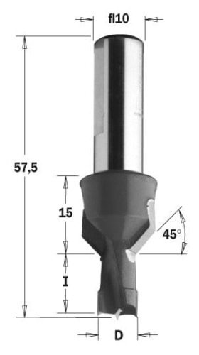 CMT Wiertło nieprzelotowe z pogłębiaczem HM D8 I12 L57,5 S10 mm / prawe