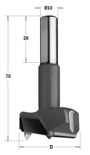 CMT Wiertło puszkowe D26 L70 S10 mm / standard HM / prawe