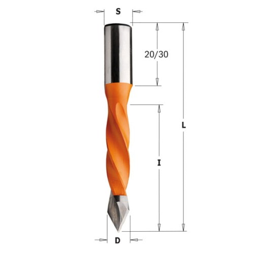 CMT Wiertło przelotowe D8 I40 L70 S10 mm / standard HM / lewe