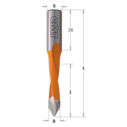 CMT Wiertło przelotowe D8 I35 L70 S10 mm / standard HM / lewe