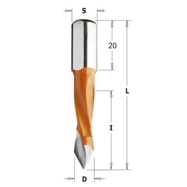 CMT Wiertło przelotowe D5 I30 L57,5 S10 mm / standard HM / prawe