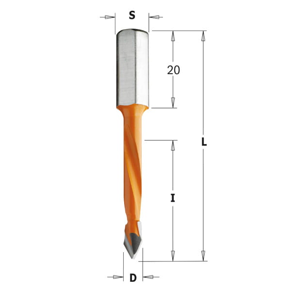 CMT Wiertło przelotowe D8 I30 L56 S8 mm / standard HM / lewe