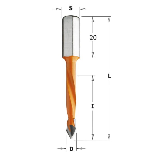 CMT Wiertło przelotowe D8 I30 L56 S8 mm / standard HM / prawe