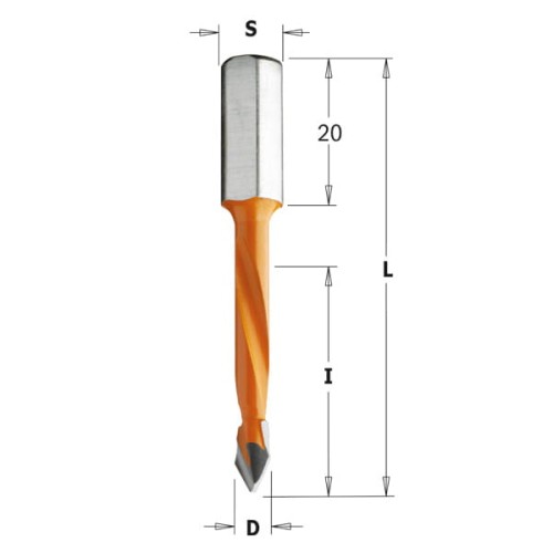 CMT Wiertło przelotowe D5 I30 L56 S8 mm / standard HM / prawe