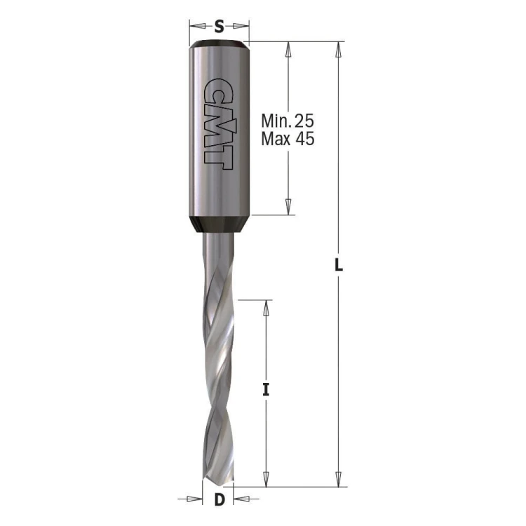 CMT Wiertło nieprzelotowe D5 I30 L70 S10 mm / X-treme VHM / lewe